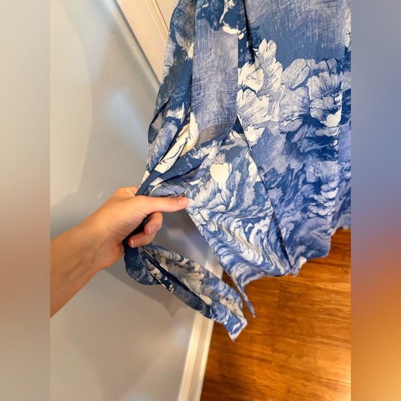 BCBGMax Floral Blue Yellow Maxi side slit open back dress size XXS - Picture 10 of 16